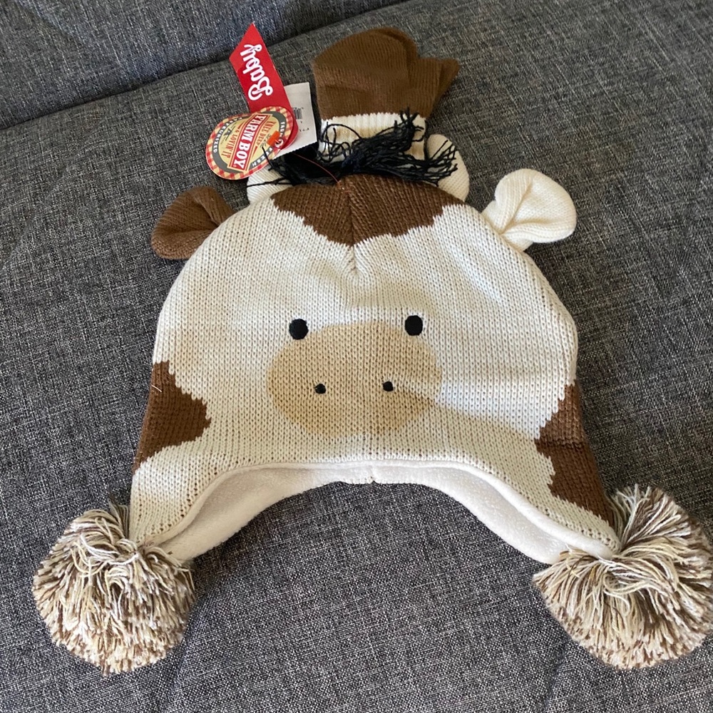 Youth Cow Knit Hat and mitten combo